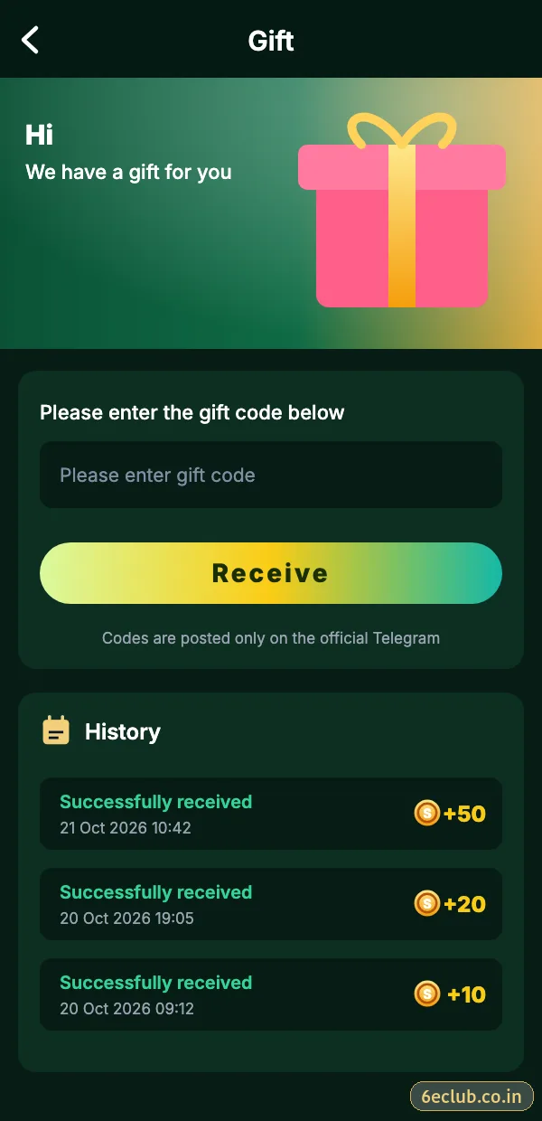 Redeem a 6E Club gift code