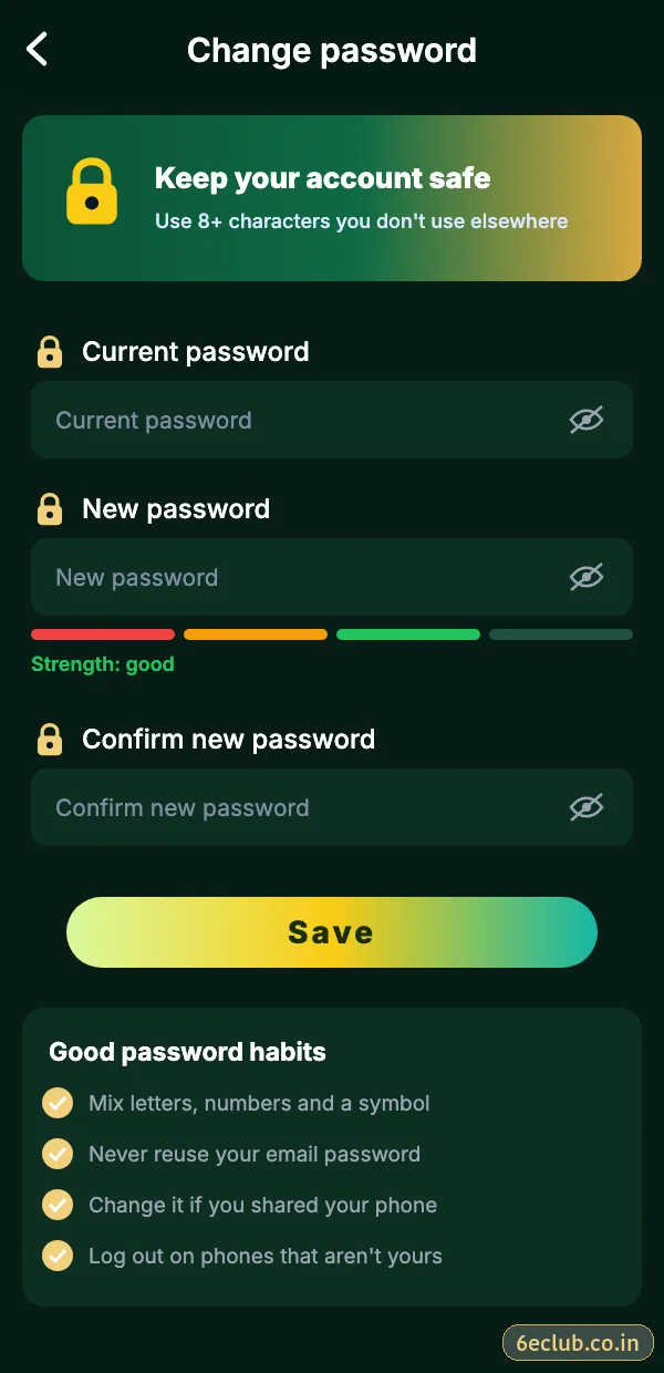 Change 6E Club password